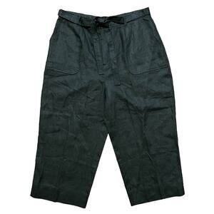VTG OUTFIT JP 100% Linen Tie Front Wide Leg Cropped Pants in Black  SZ 12